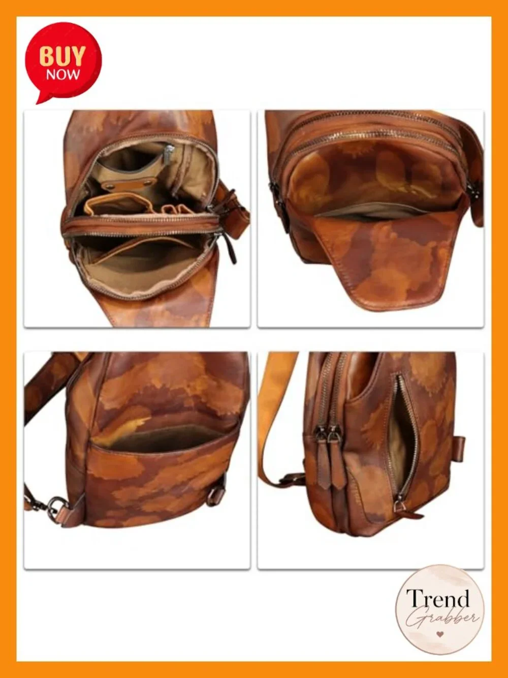 Genuine Leather Sling Backpack Crossbody Bag Unisex Retro Handmade Chest Purse